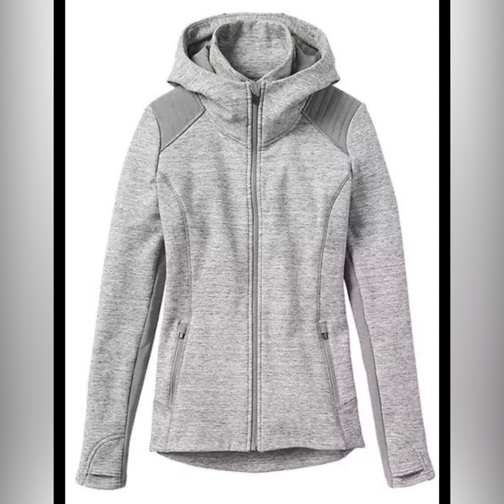Athleta Stronger Jacket Women’s M Gray Hooded Full Zip Fleece Backed Travel Run - Picture 3 of 12